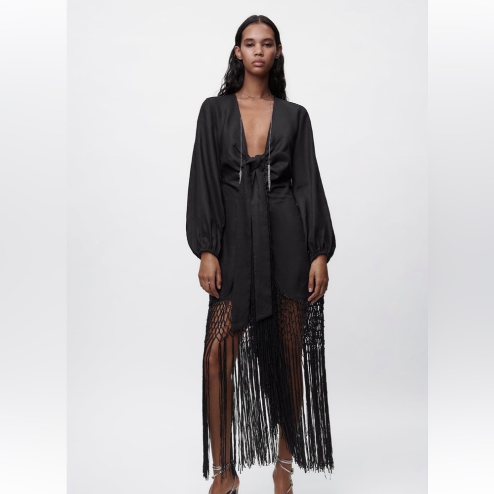 ZARA FRINGED LINEN DRESS LIMITED EDITION